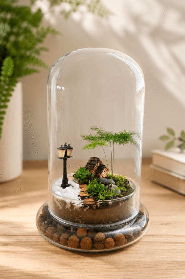 Miniature Cottage Glass Dome Terrarium