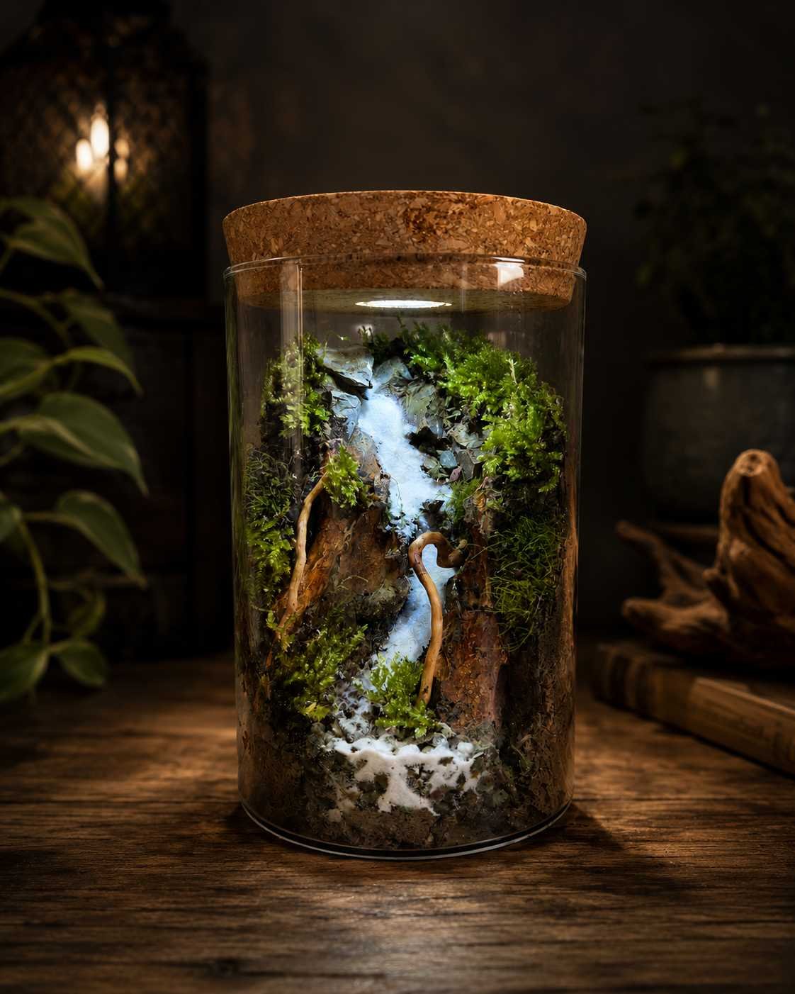 Mountain Stream Moss Terrarium Kit with LED Lid - Image 2
