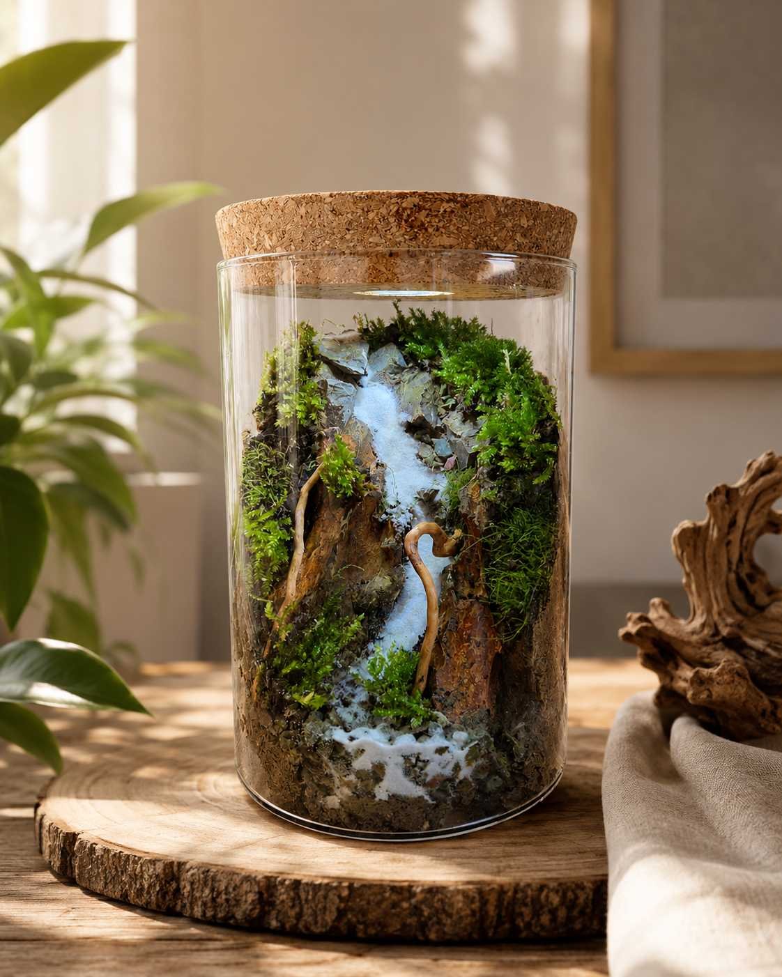 Mountain Stream Moss Terrarium Kit with LED Lid - Image 4