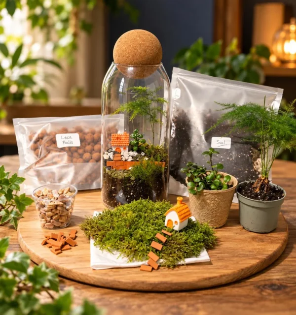Miniature Woodland Cottage Terrarium Kit with Cork Ball Lid