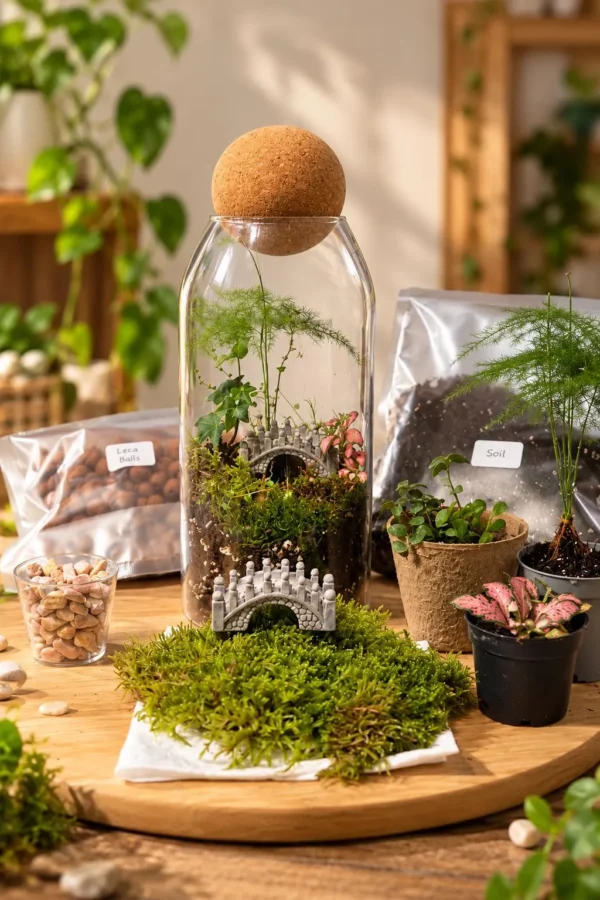 Mini Bridge Garden Terrarium Kit with Cork Ball Lid