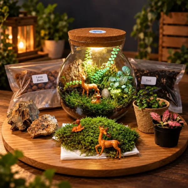 Woodland Deer Terrarium Kit with LED Cork Lid