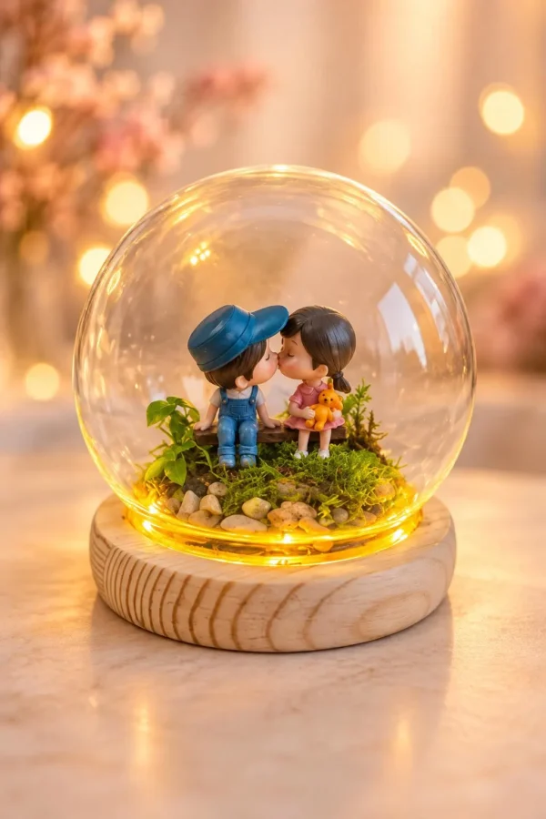 Romantic Couple Terrarium Kit with LED Wooden Base