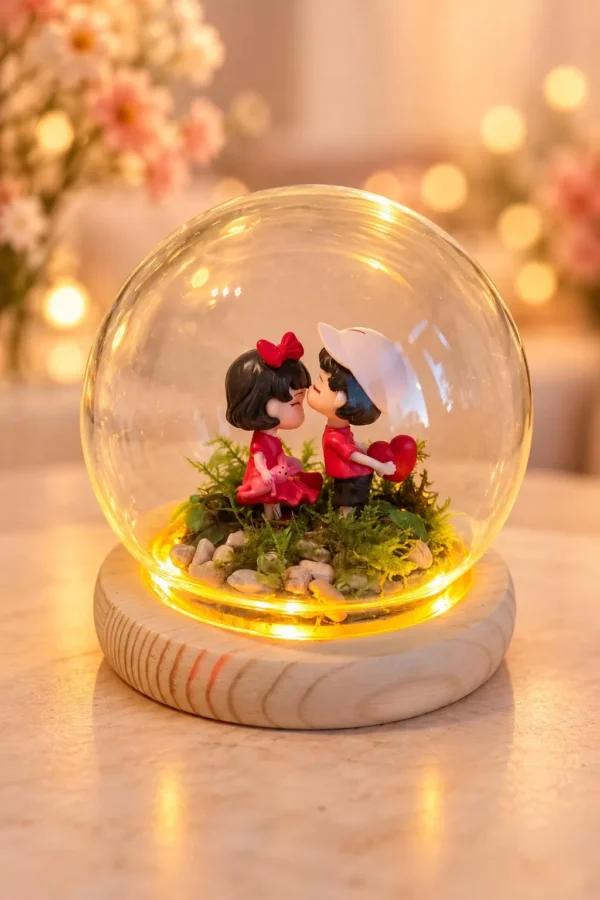 Romantic Love Couple Terrarium Kit with LED Wooden Base