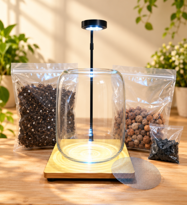 Complete Terrarium Kit with LED Light – 16 × 22 cm